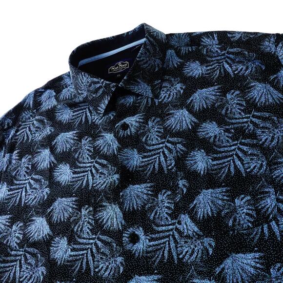 Nat Nast Mens Blue Palm Leaf Hawaiian Silk Blend Button Up Short Sleeve Shirt XL - Picture 1 of 6
